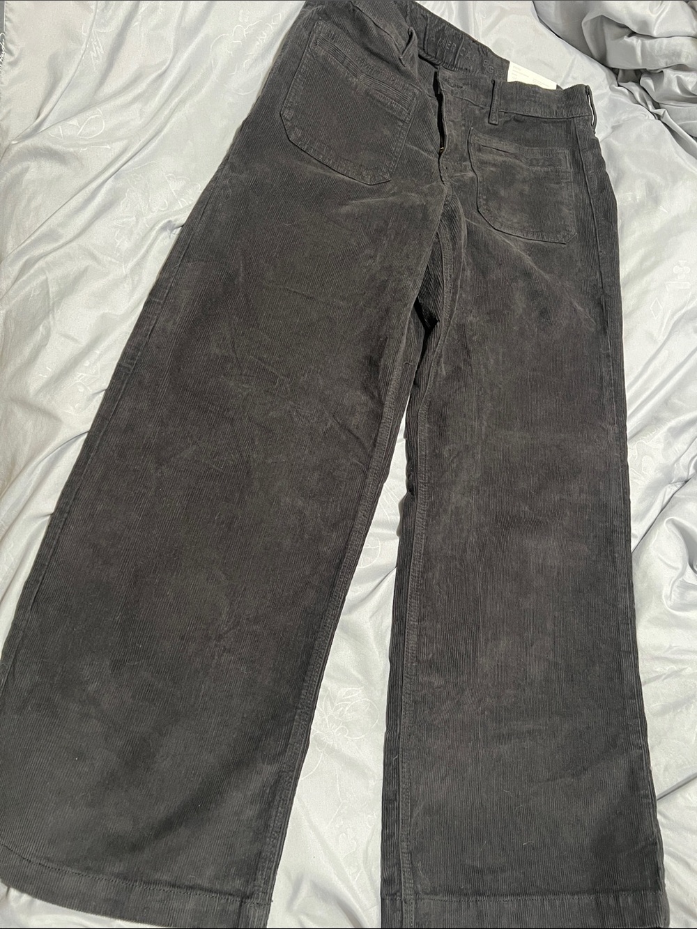 American Eagle Outfitters Dark Charcoal Wide-Leg Corduroy Pants